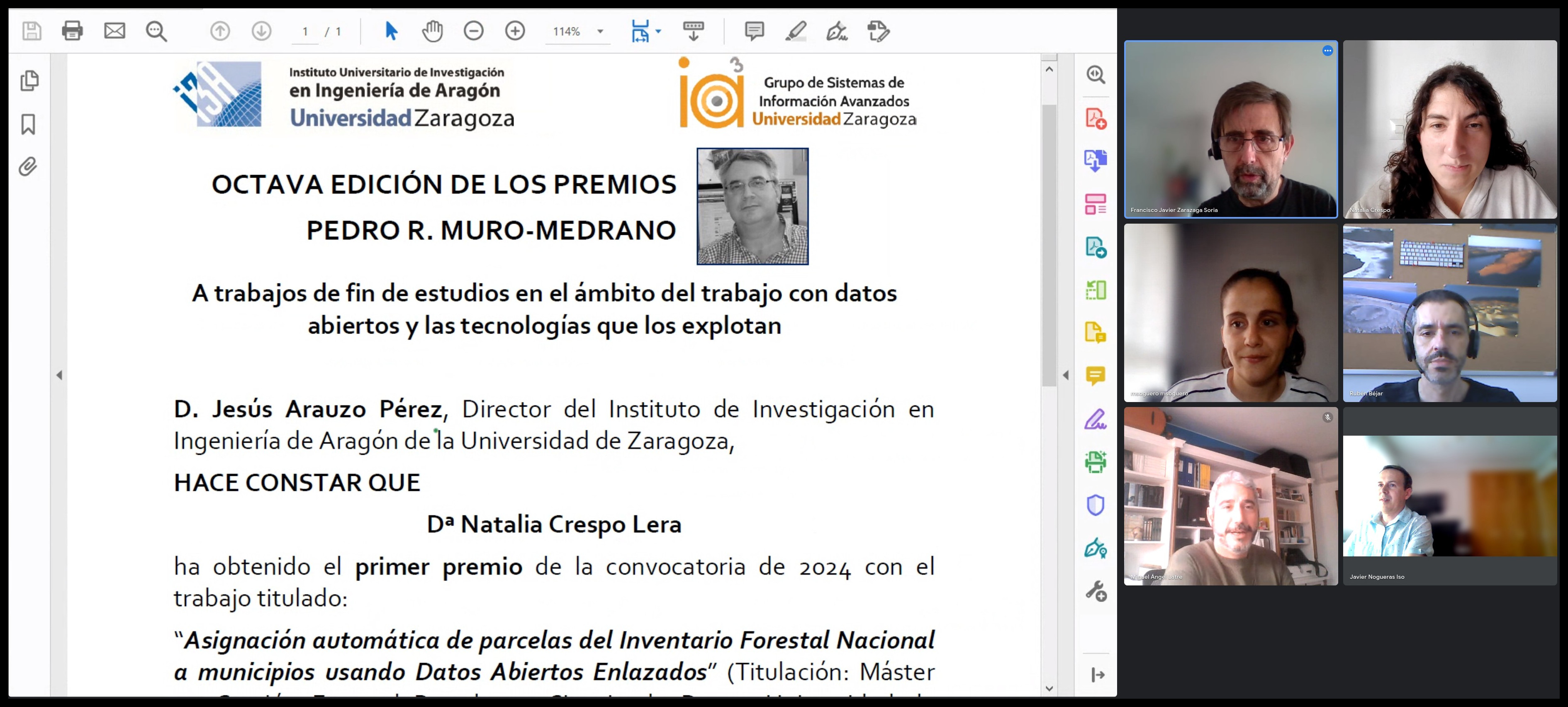 Entrega del premio a Natalia Crespo